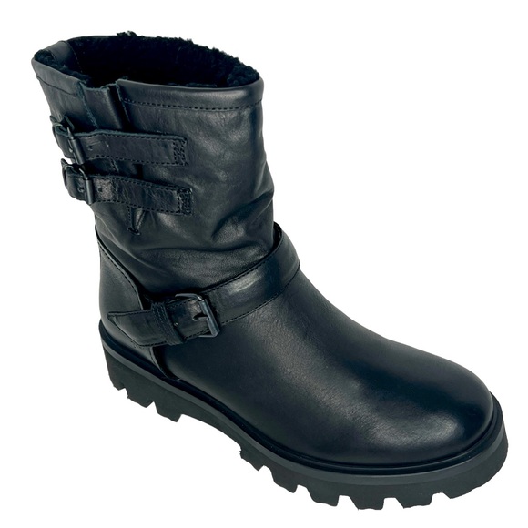 Ross & Snow Shoes - Ross & Snow Women’s Lucky Black Shearling Lining Leather Moto Boots Size 11